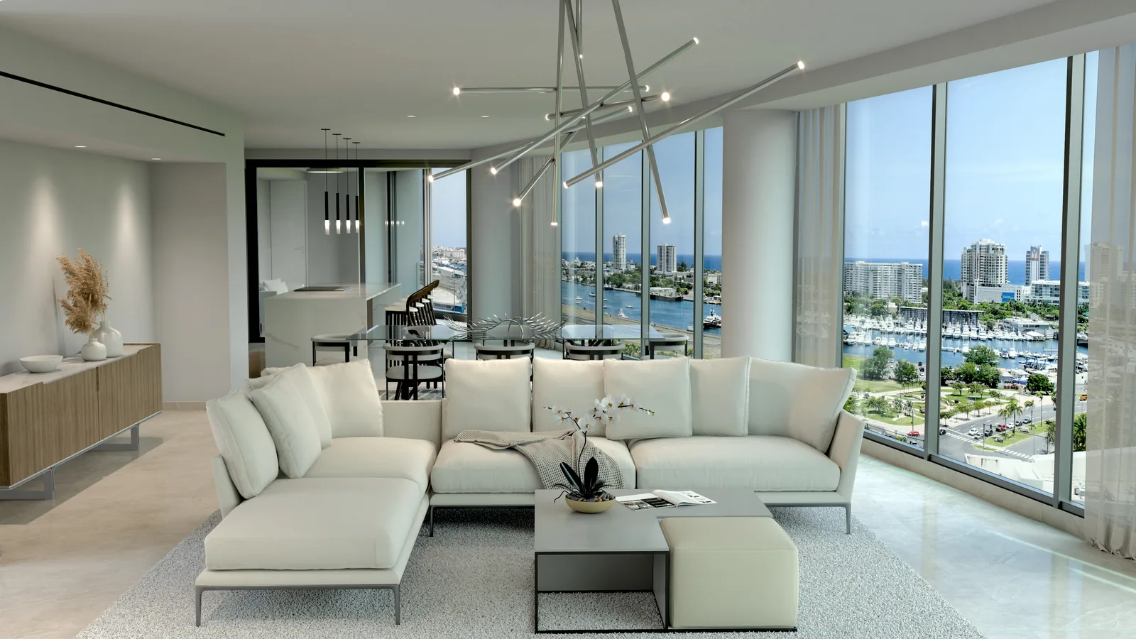 OPUS Miramar living room interior, architectural rendering