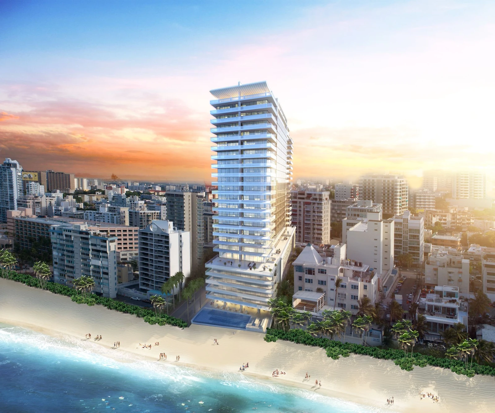 Official architectural rendering of Vanderbilt Residences on the Condado waterfront